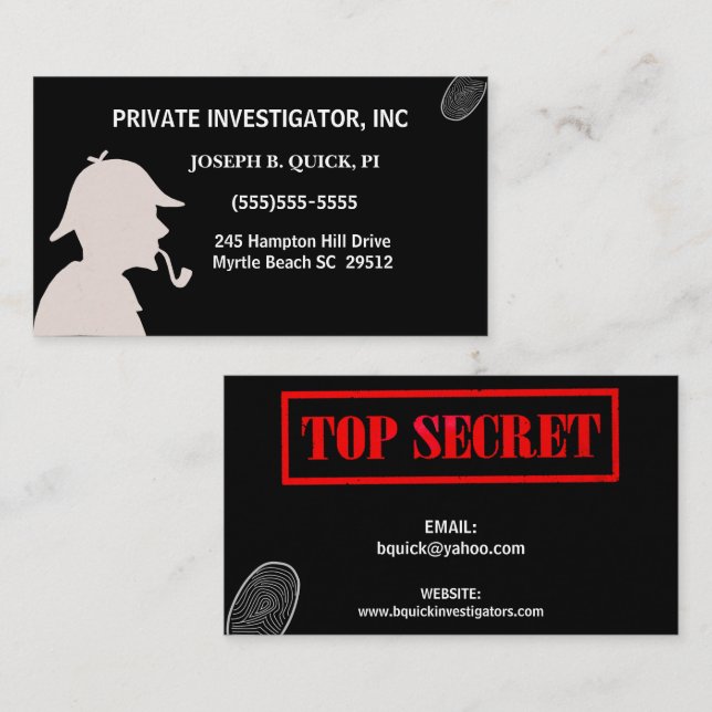 Inspecteur Cartes de visite d'enquêteurs privés (Devant / Derrière)