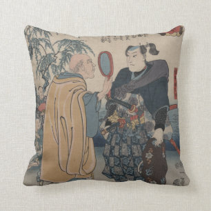 Inspecting a Samurai Vintage Japanese Image Throw Pillow