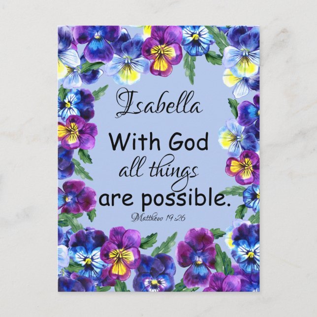 Inspiration Bible Verse Floral Nom Carte postale (Devant)