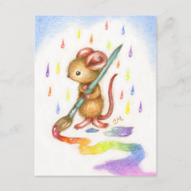 Inspiration - Cute Artist Mouse Postcard (Front)