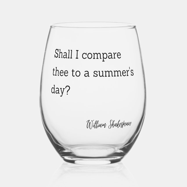 Inspiration Quote Shakespeare Summer's Day Stemless Wine Glass (Front)