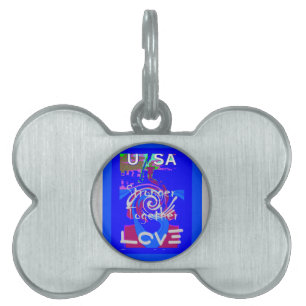 Inspiration USA We Are Stronger Together With Love Pet Name Tag
