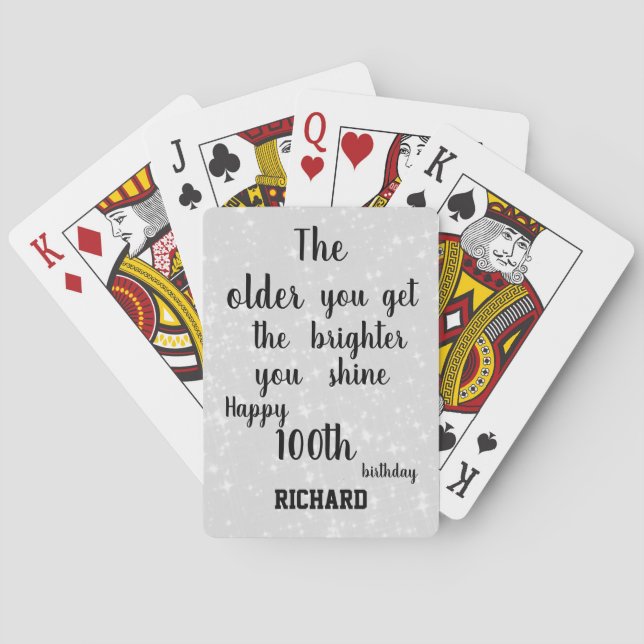 Inspirational 100th Birthday Personalised Playing Cards (Back)