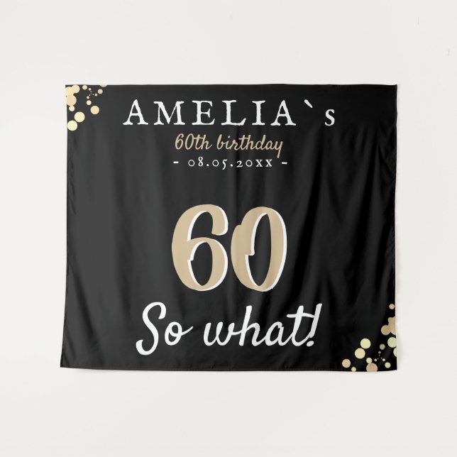 Inspirational 60th Birthday Party Black Backdrop Tapestry (Front (Horizontal))