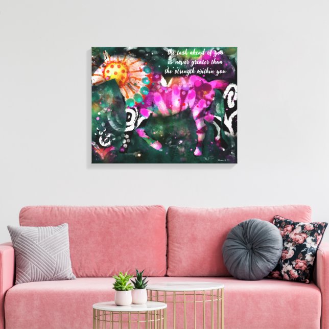 Inspirational Abstract Horse Floral Canvas Print (Insitu(LivingRoom))