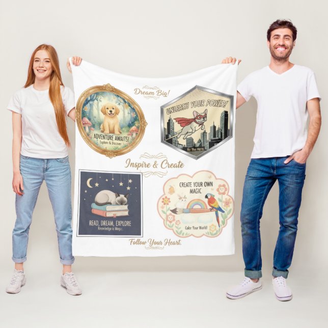 Inspirational animals and kids art collection fleece blanket (In Situ)