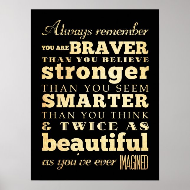 Inspirational Art-Always Remember You Are Braver Poster (Front)