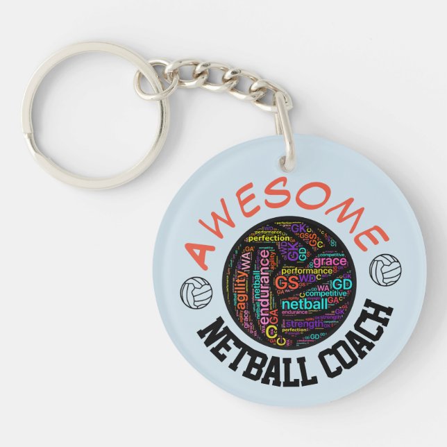 Inspirational Awesome Netball Coach Keychain (Front)