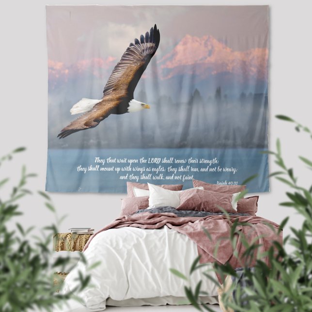 Inspirational Bald Eagle Bible Verse Isaiah 40 Tapestry (Creator Uploaded)