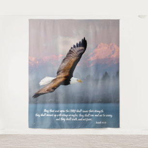Inspirational Bald Eagle Scripture Verse Tapestry