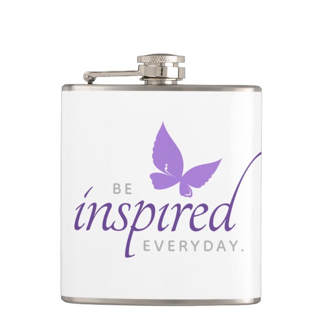 Inspirational Be Inspired Everyday Butterfly Hip Flask (Front)