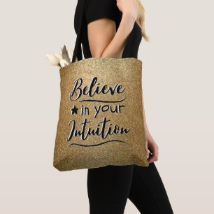 Inspirational Believe Quote Gold Glitter Tote Bag