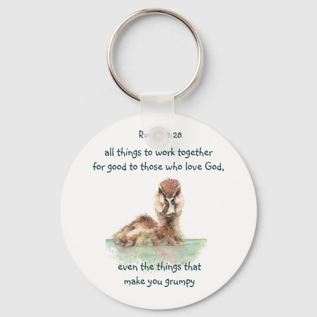 Inspirational Bible Quote Rom 8:28 Work together Keychain (Front)