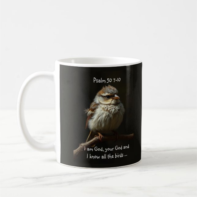 Inspirational Bible Scripture Quote Psalm Bird Coffee Mug (Left)