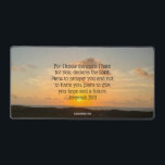 Inspirational Bible Verse Jeremiah 29:11 Sunrise Desk Mat<br><div class="desc">For I know the plans I have for you, declares the Lord. Plans to prosper you and not to harm you, plans to give you hope and a future. Jeremiah 29:11 bible verse on a beautiful ocean sunrise photograph. This inspirational quote desk mat features your custom text under an uplifting...</div>