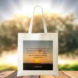 Inspirational Bible Verse Jeremiah 29:11 Sunset Tote Bag<br><div class="desc">For I know the plans I have for you, declares the Lord. Plans to prosper you and not to harm you, plans to give you hope and a future. Jeremiah 29:11 bible verse on a beautiful ocean sunrise photography gift with your personalized name. This custom inspirational quote reusable grocery bag...</div>