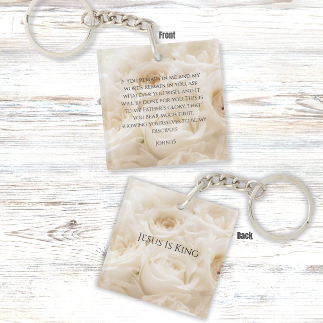 Inspirational Bible Verse John 15 White Roses  Keychain (Creator Uploaded)