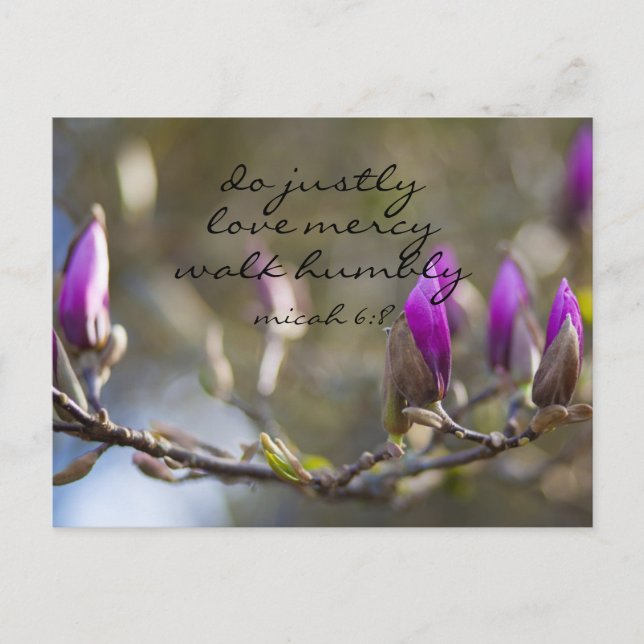 Inspirational Bible Verse Micah 6:8; Magnolia Postcard (Front)