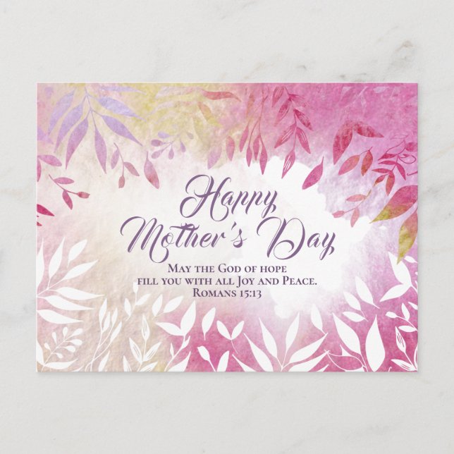 Inspirational Bible Verse Pink Floral Mother's Day Postcard (Front)