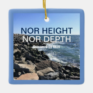 Inspirational Bible Verse Waves of the Sea Blue Ceramic Ornament