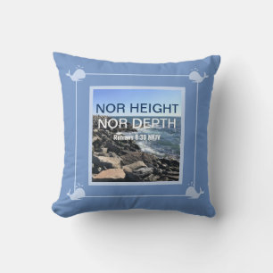 Inspirational Bible Verse Waves of the Sea Blue Throw Pillow