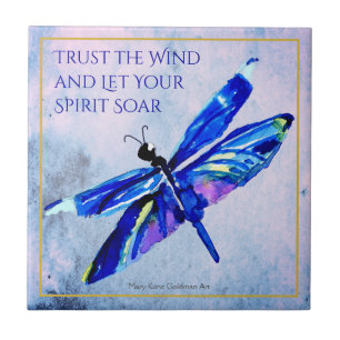 Inspirational Blue Dragonfly Let Your Spirit Soar Tile