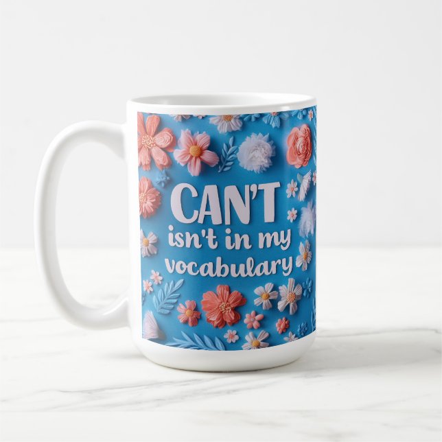 Inspirational Blue floral Growth mindset  Coffee Mug (Left)