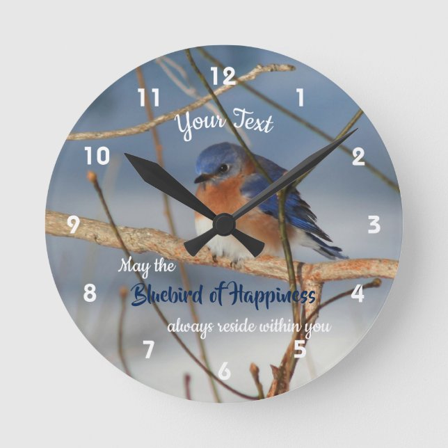 Inspirational Bluebird Of Happiness  Round Clock (Front)