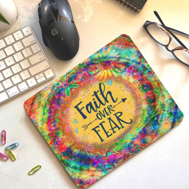 Inspirational Boho Colourful Faith over Fear Mouse Pad (Creator Uploaded)