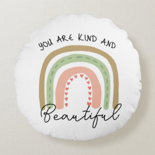 Inspirational Boho Rainbow Quote You Are Kind Round Pillow