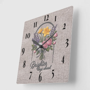 Inspirational Brighter Days Head Quote/Sublimation Square Wall Clock