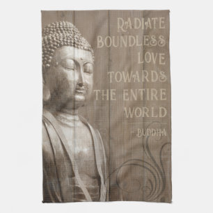Inspirational Buddha Art Faux Wood Buddhist Quote Kitchen Towel