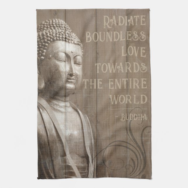 Inspirational Buddha Art Faux Wood Buddhist Quote Kitchen Towel (Vertical)