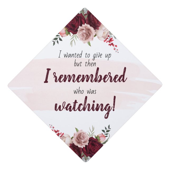 Inspirational  Burgundy  Floral  Graduation Cap Topper (Front)