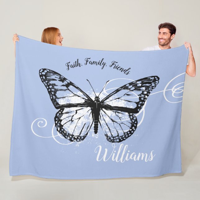 Inspirational Butterfly Faith Family Friends Blue Fleece Blanket (In Situ)
