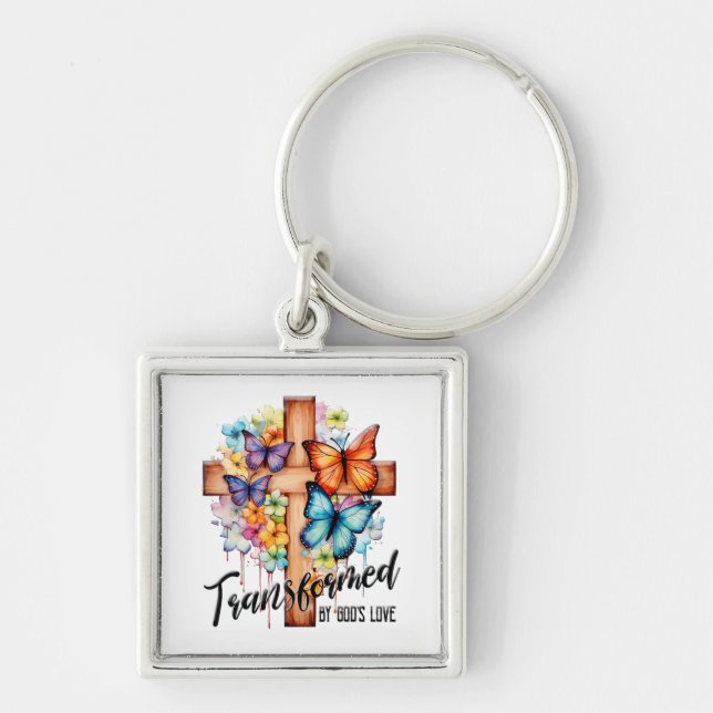 Inspirational Butterfly/Floral Cross Scripture Keychain (Front)