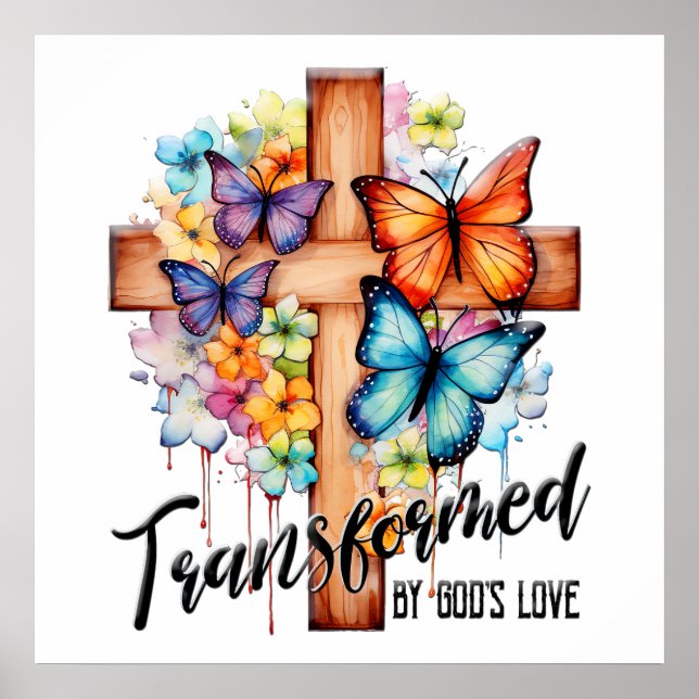 Inspirational Butterfly/Floral Cross Scripture Poster (Front)