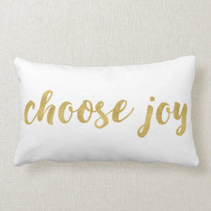 Inspirational Choose Joy In Gold Decorative Lumbar Pillow