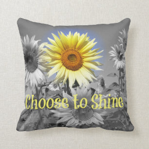 Inspirational Choose to Shine Quote with Sunflower Throw Pillow