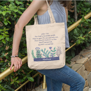 Inspirational Christian Bible Verse Cute Monogram Tote Bag
