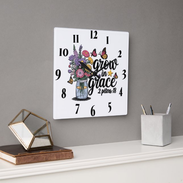 Inspirational Christian Bible Verse /Scripture Square Wall Clock (Office)