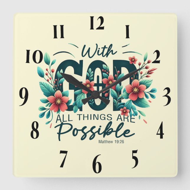 Inspirational Christian Bible Verse Square Wall Clock (Front)
