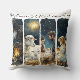 Inspirational Christian Let Us Adore Him Throw Pillow