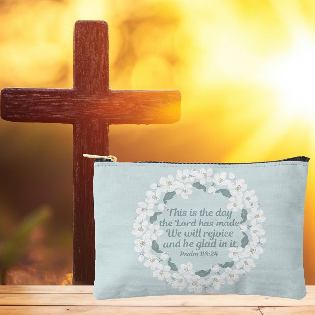 Inspirational Christian Psalm 118:24 Rejoice Accessory Pouch (Creator Uploaded)