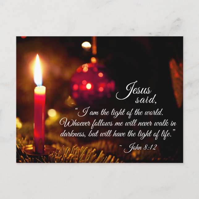 Inspirational Christmas Bible Verse, John 8:12 Postcard (Front)