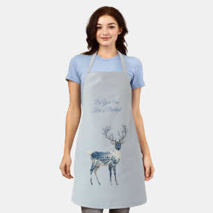 Inspirational Christmas Blue White Chic Deer Fox Apron