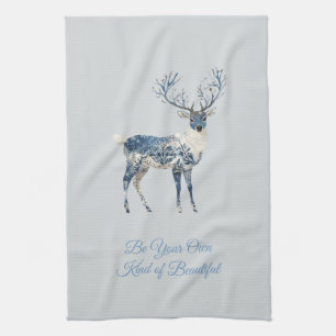 Inspirational Christmas Blue White Chic Deer Fox Kitchen Towel