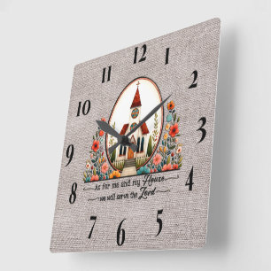 Inspirational Church House Scripture/Sublimaltion Square Wall Clock