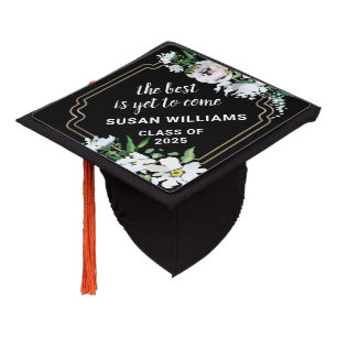 Inspirational Class of 2025 Floral Gold Graduation Cap Topper