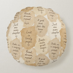 Inspirational Cream Books Magic   Round Pillow